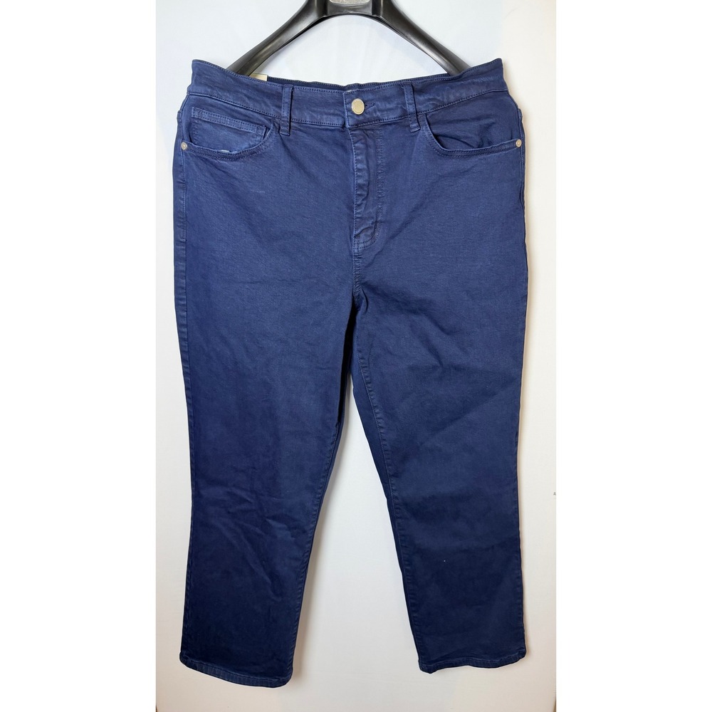 Blank NYC Womens High Rise Straight Leg Pant Navy Blue 12/32 Cropped Inseam 27in